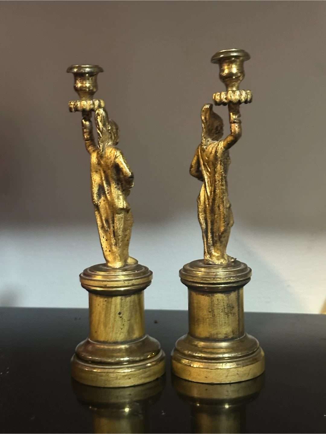 Pair Antique French Gothic Brass Knight Candlesticks - photo 4