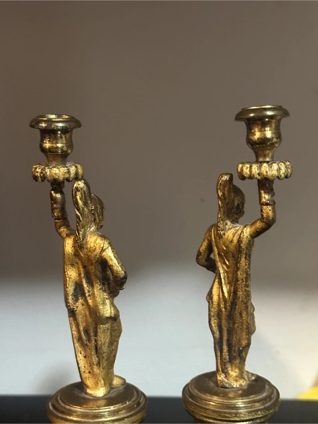Pair Antique French Gothic Brass Knight Candlesticks - photo 5