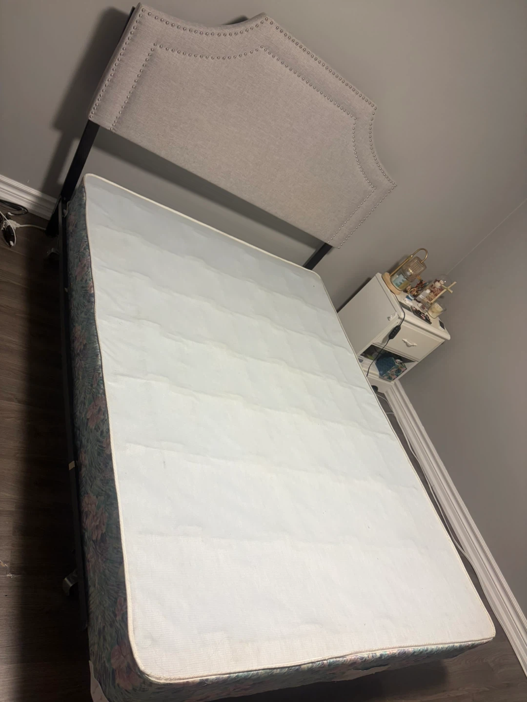 Double/ Full Bed Frame with Upholstered Headboard & Box Spring.