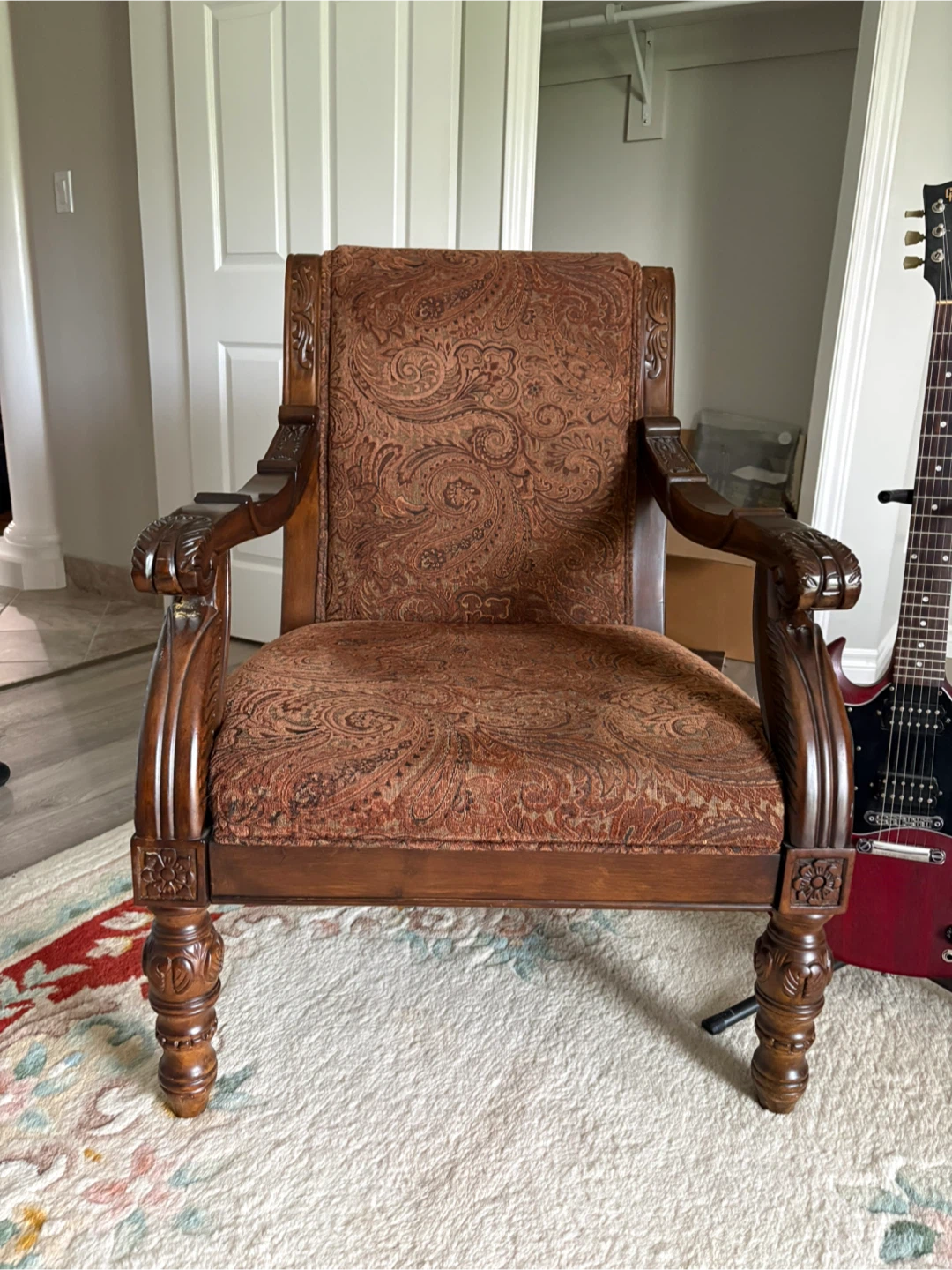 Set of Ornate Accent Chair with Paisley Fabric - photo 2