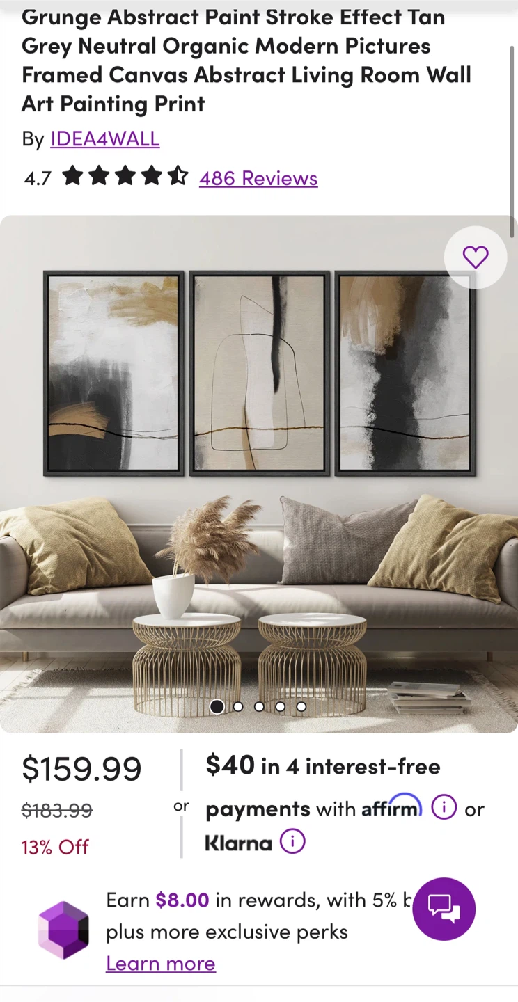 Grunge Abstract Living Room Wall Art Painting Print Set