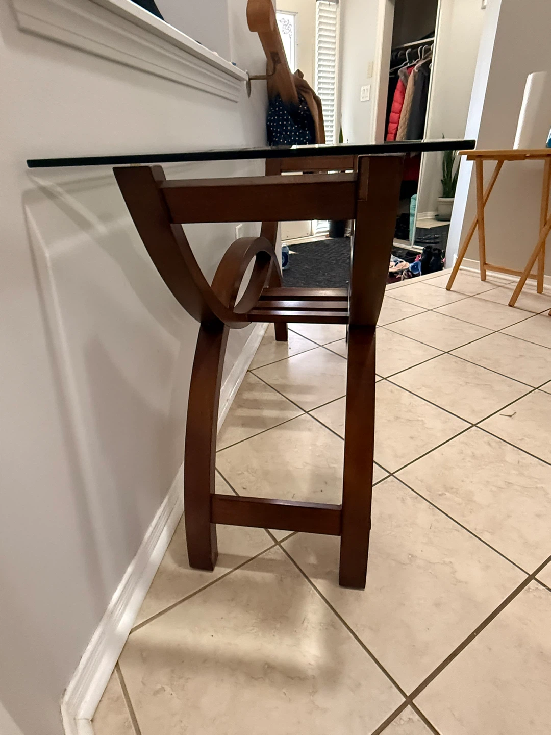 Glass Top Console Table with Wooden Base - photo 3