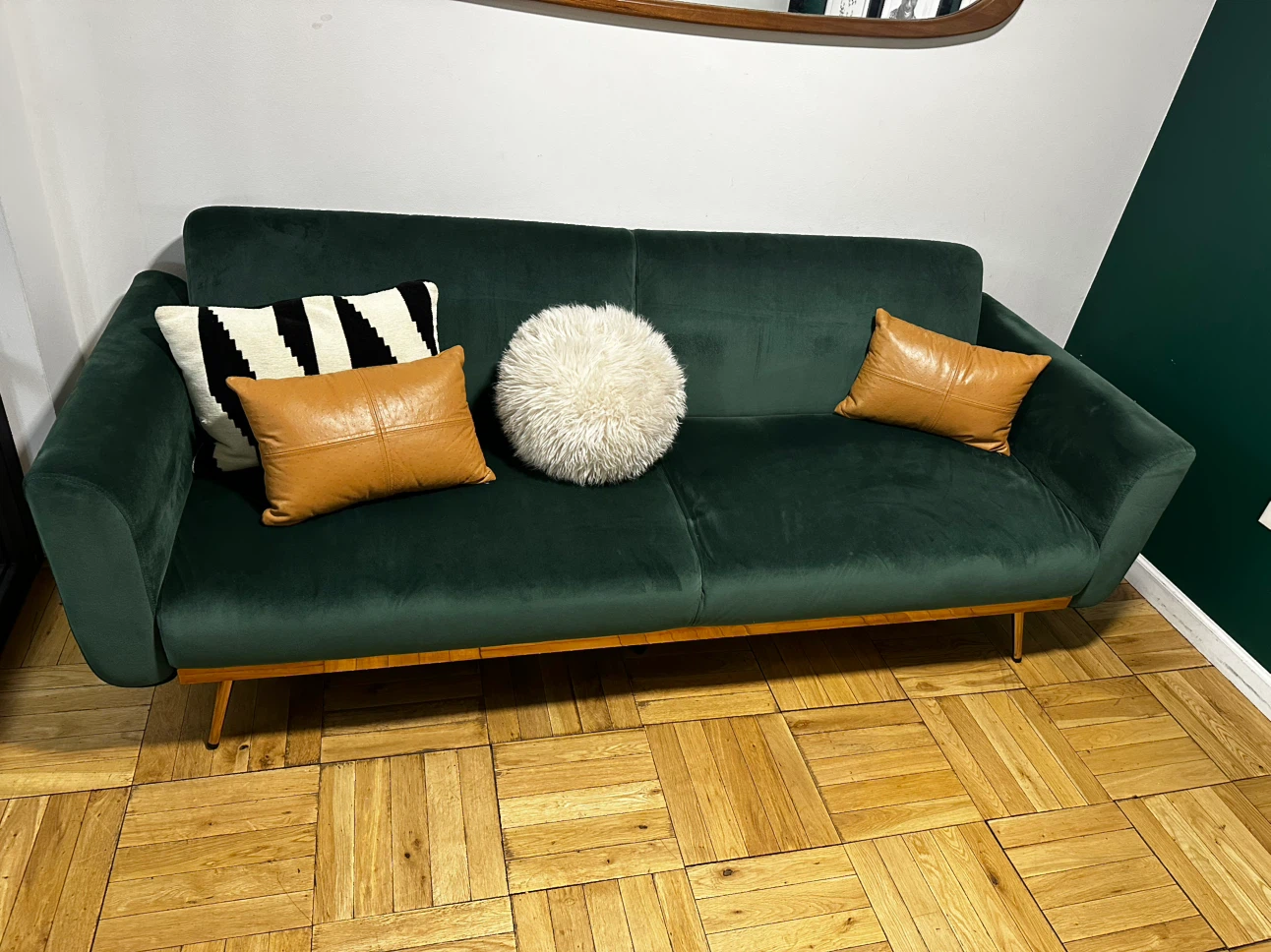 Green Velvet Sofa Convertible Daybed Gold Legs 81” - photo 3