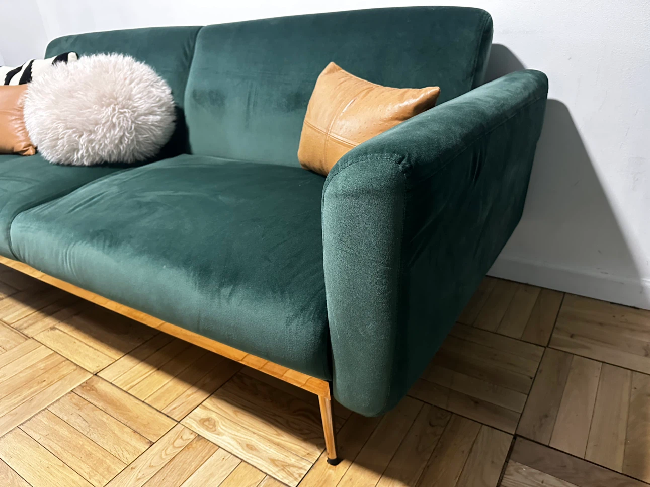 Green Velvet Sofa Convertible Daybed Gold Legs 81” - photo 5