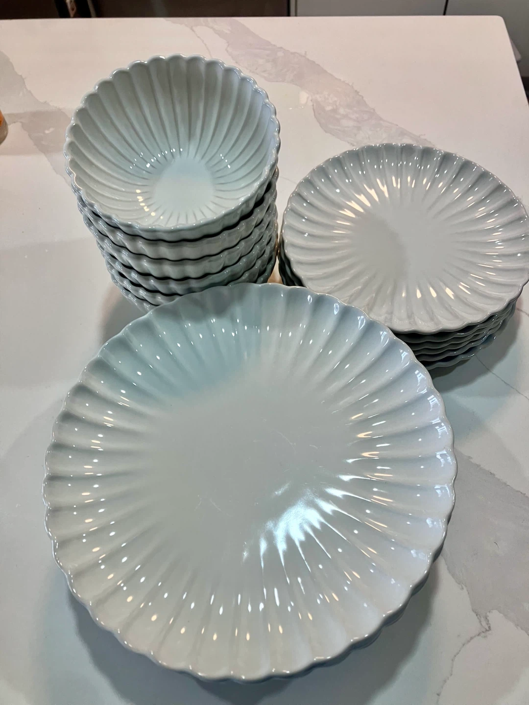 White Fluted Dinner & Side Plates and Bowls Set