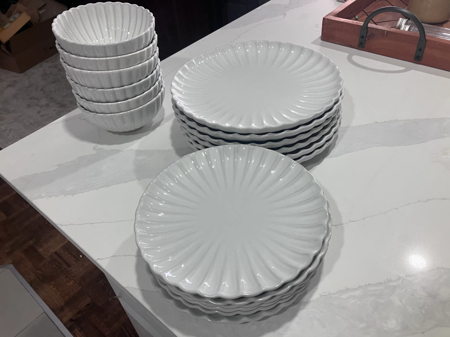 White Fluted Dinner & Side Plates and Bowls Set - photo 2