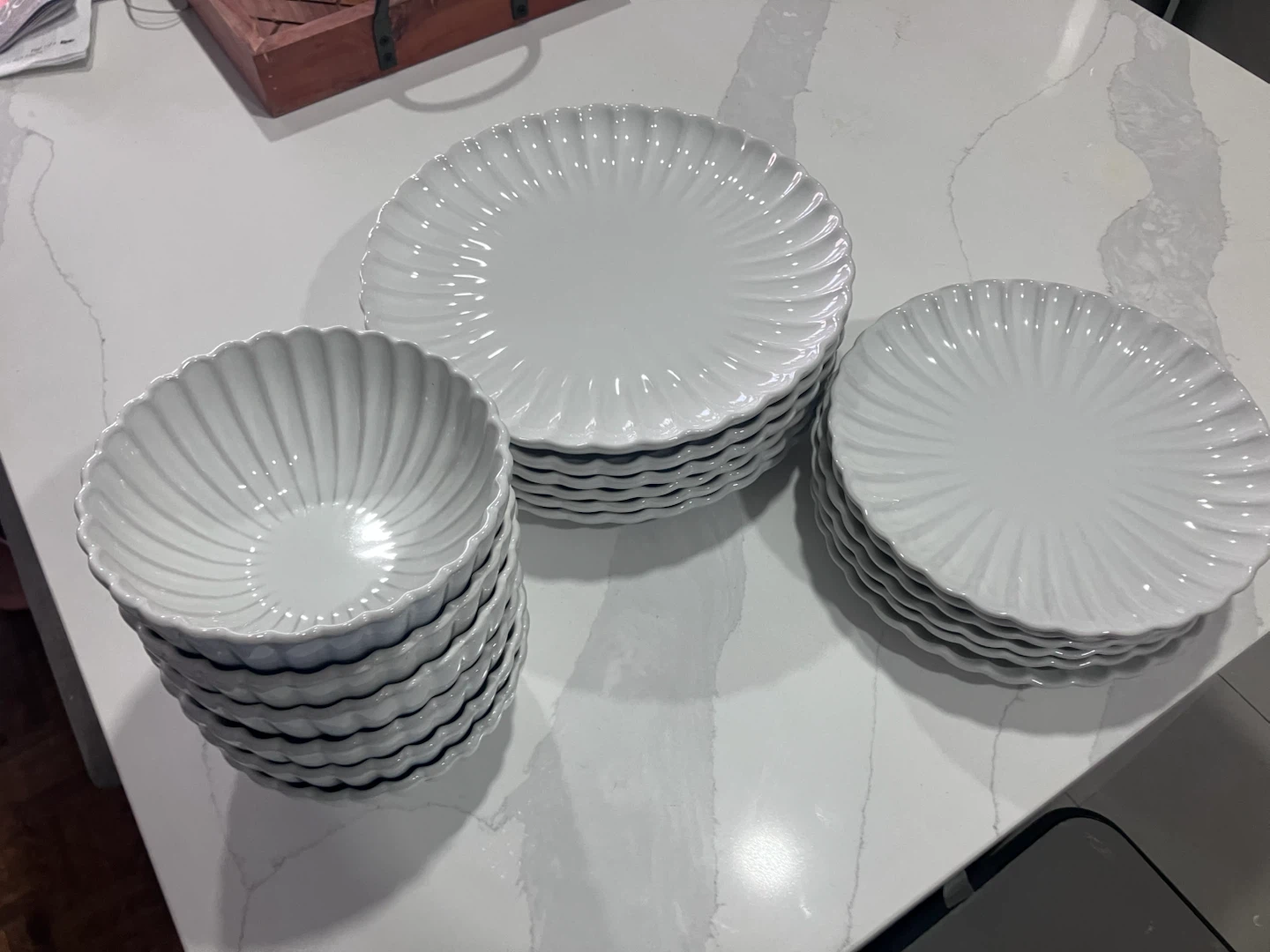 White Fluted Dinner & Side Plates and Bowls Set - photo 3