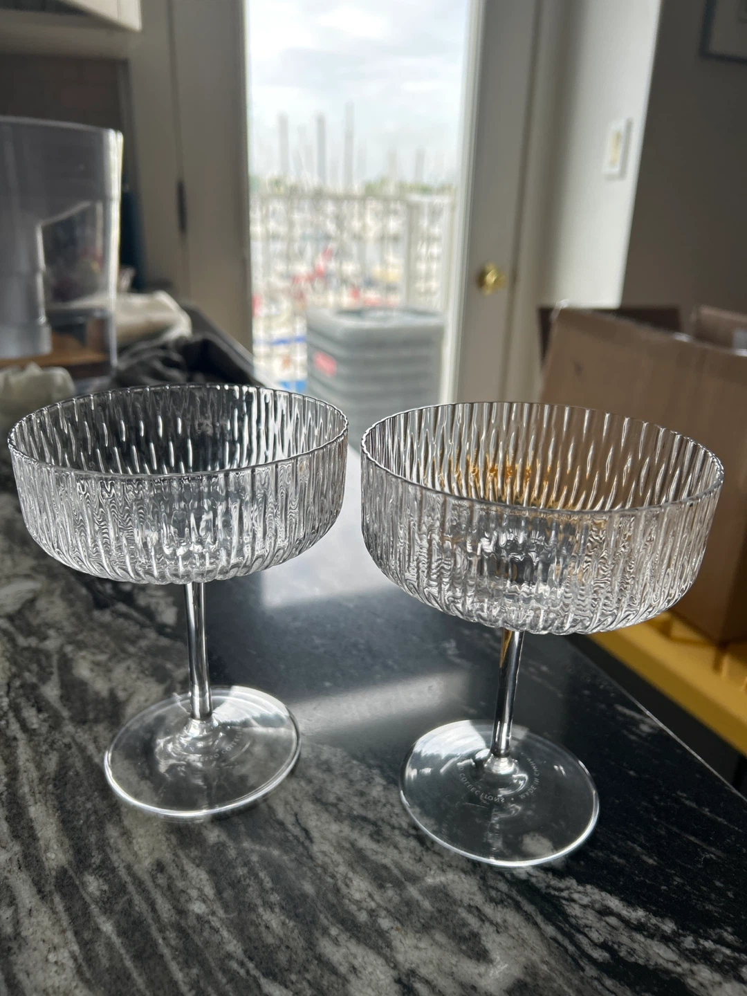 Set of 2 Clear Ribbed Coupe Glasses