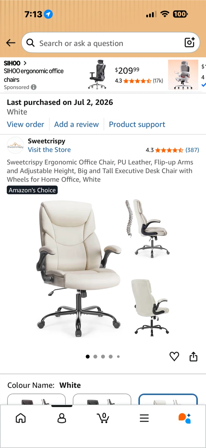 Sweetcrispy Ergonomic PU Leather Office Chair - White