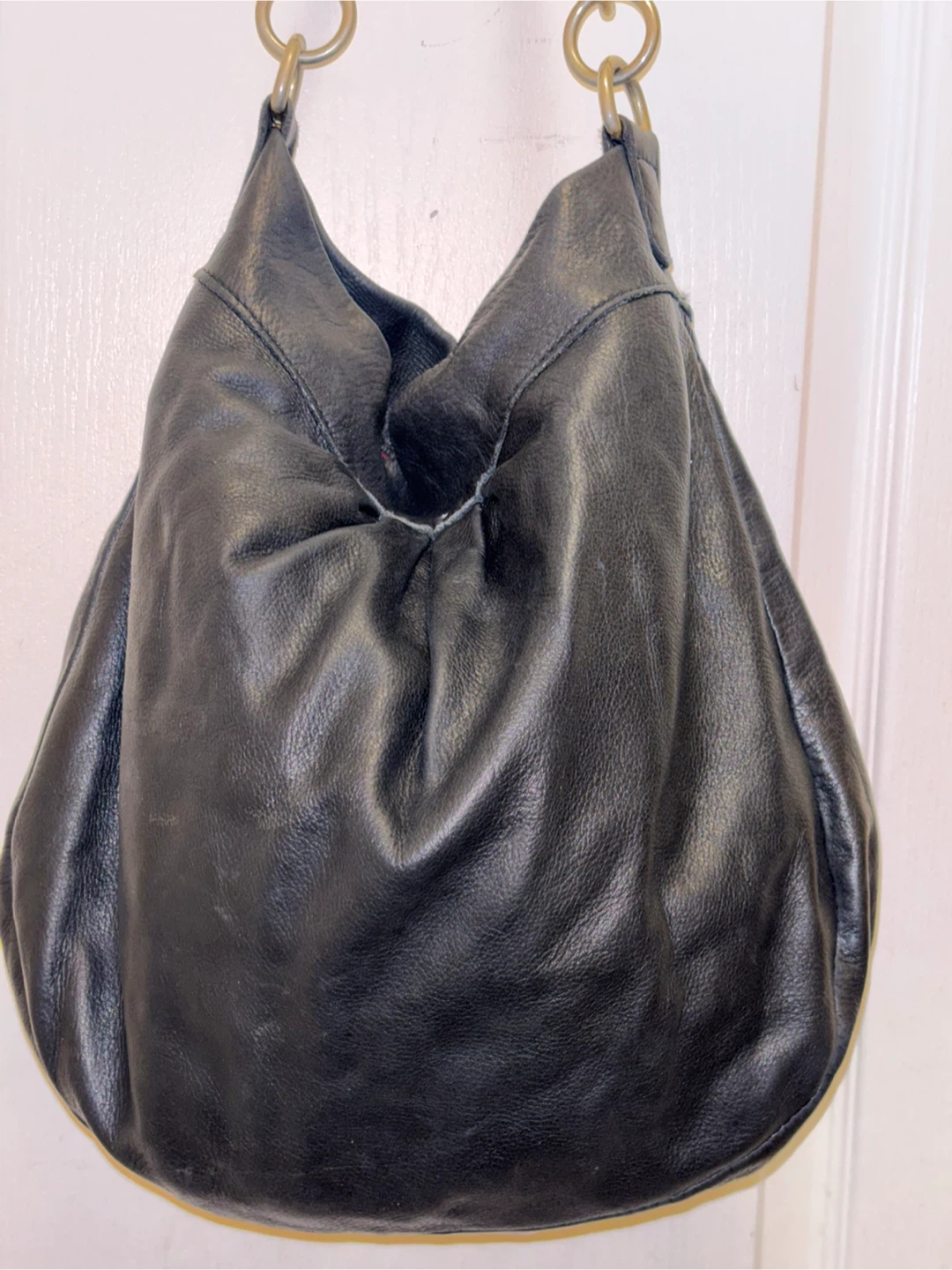 Roots Black Leather Hobo Bag made in Canada