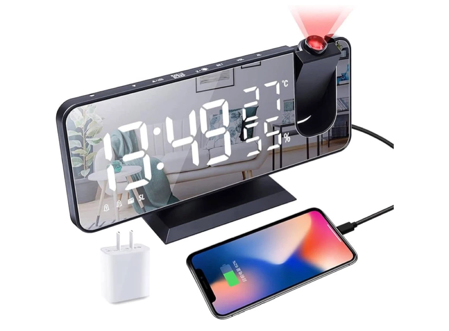 Digital Projection Clock Radio with Thermometer and Humidity