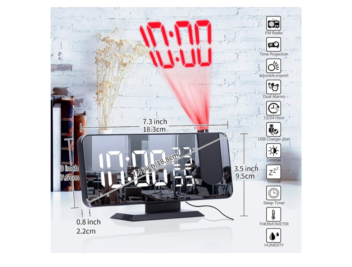 Digital Projection Clock Radio with Thermometer and Humidity - photo 2