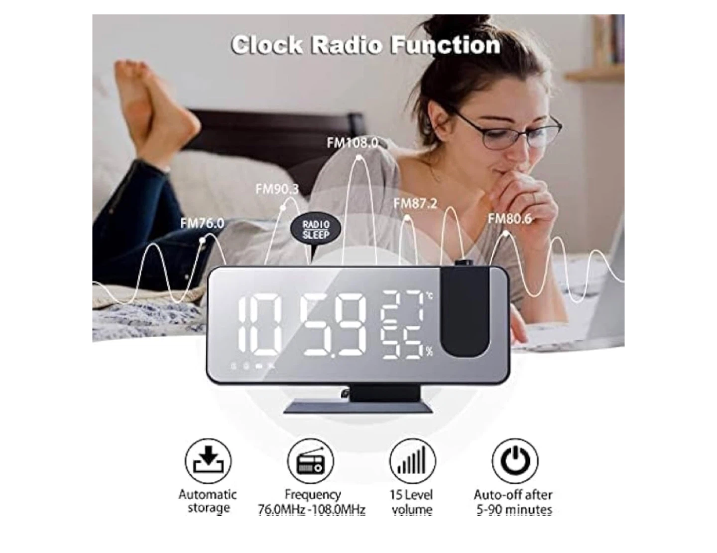 Digital Projection Clock Radio with Thermometer and Humidity - photo 4