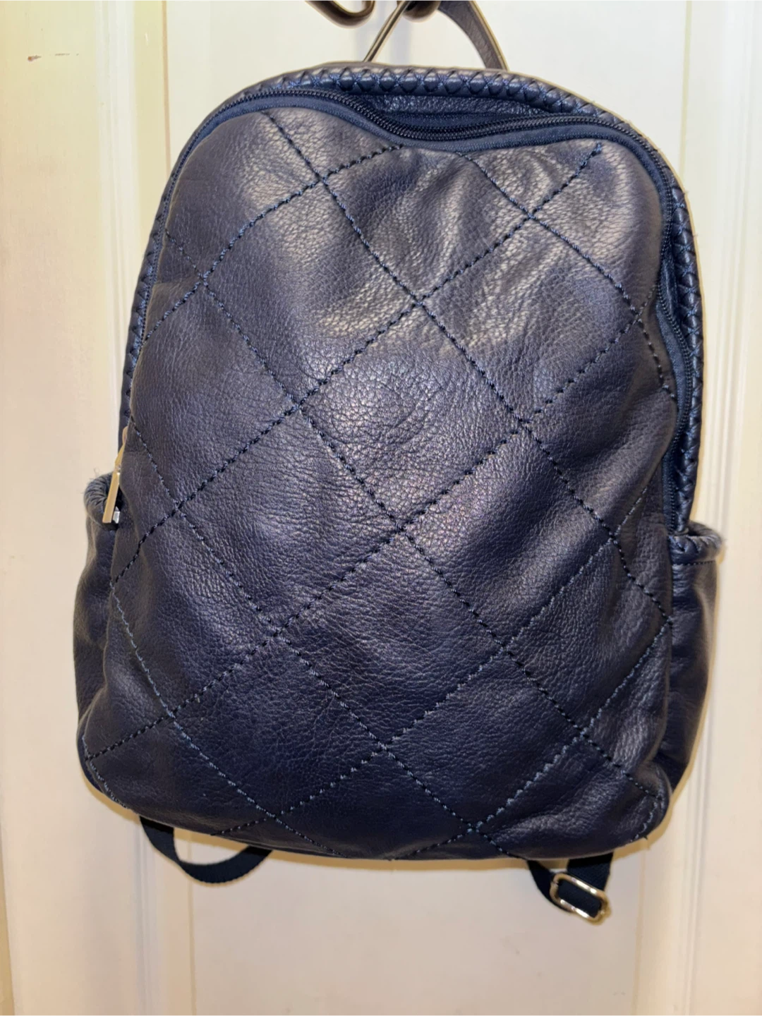 KGB STUDIO Quilted Navy Blue Leather Backpack