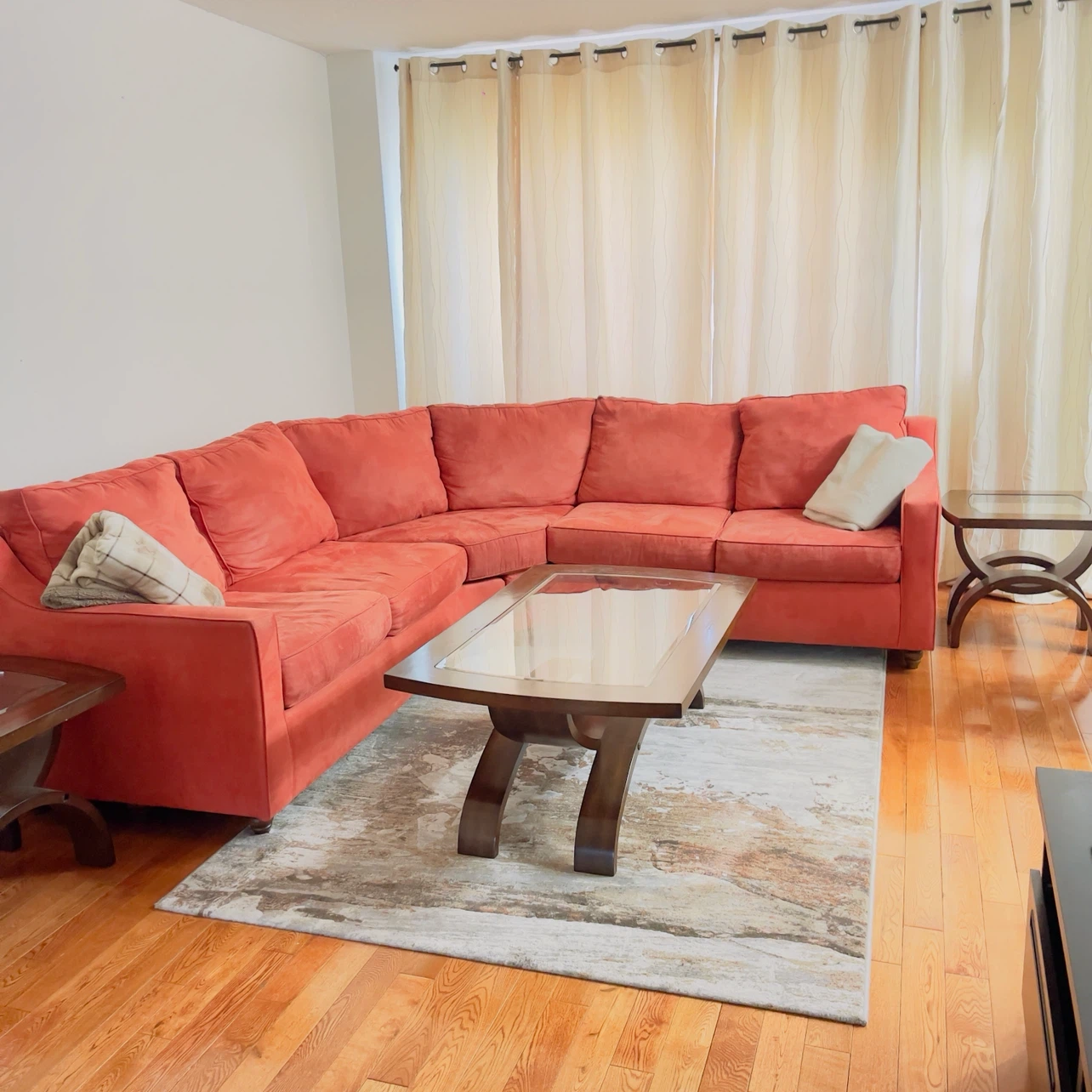 MOVING SALE :  Large Coral L-Shaped Sectional Sofa