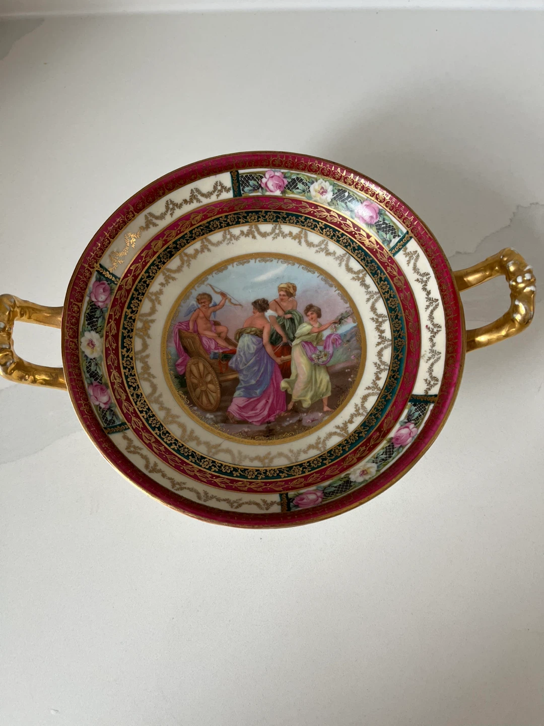 Vintage Decorative Ceramic Bowl with Handles
