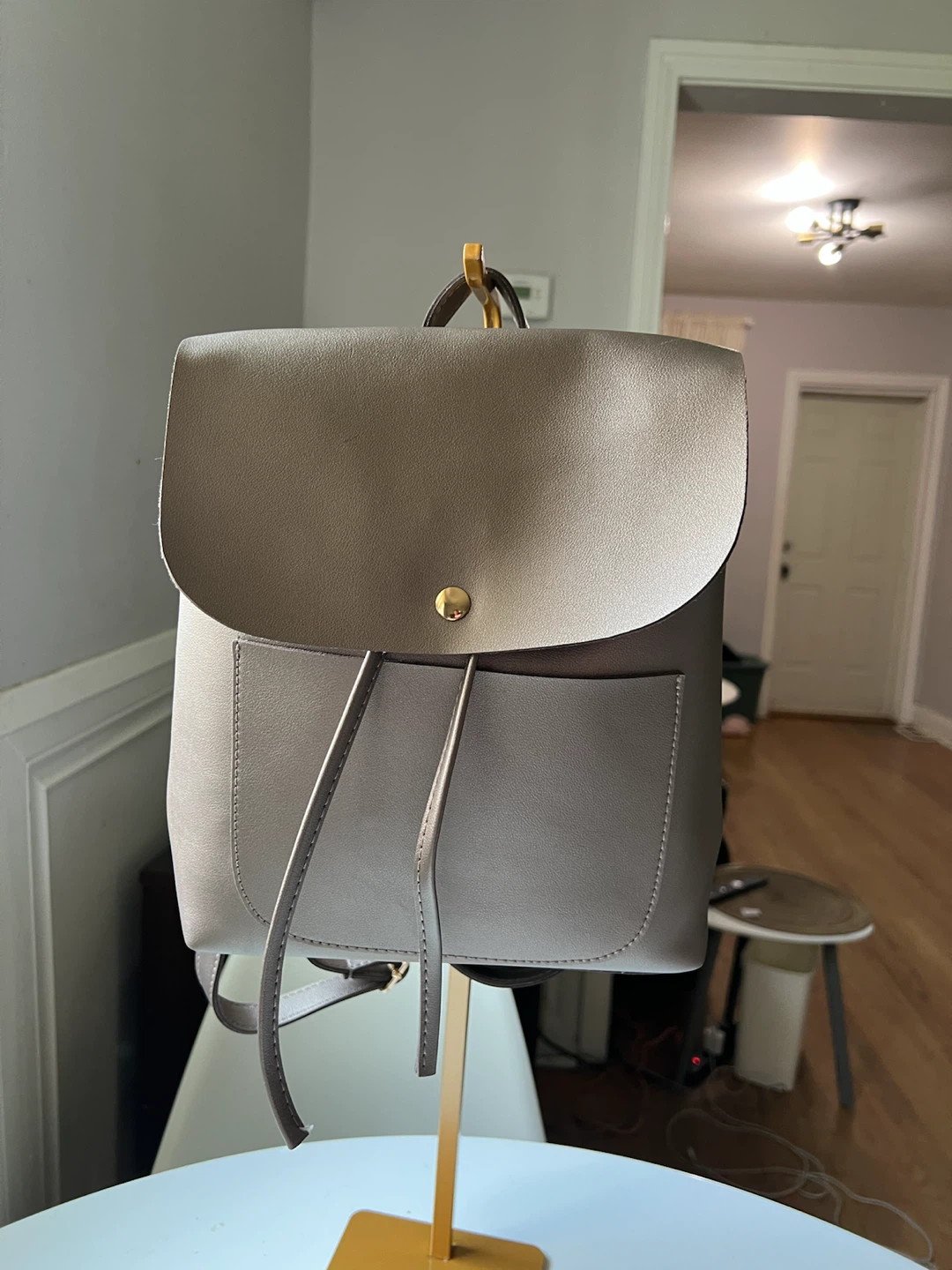Greyish brown Faux Leather Backpack