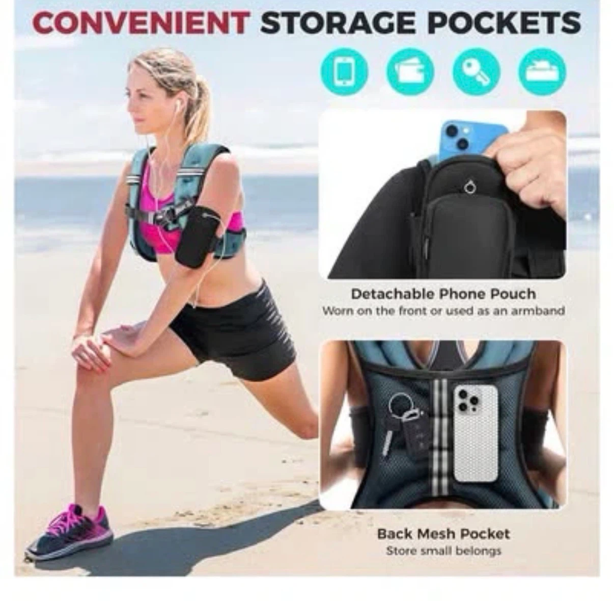 New BAGAIL 12lbs Weighted Vest with Detachable Phone Pouch - photo 4
