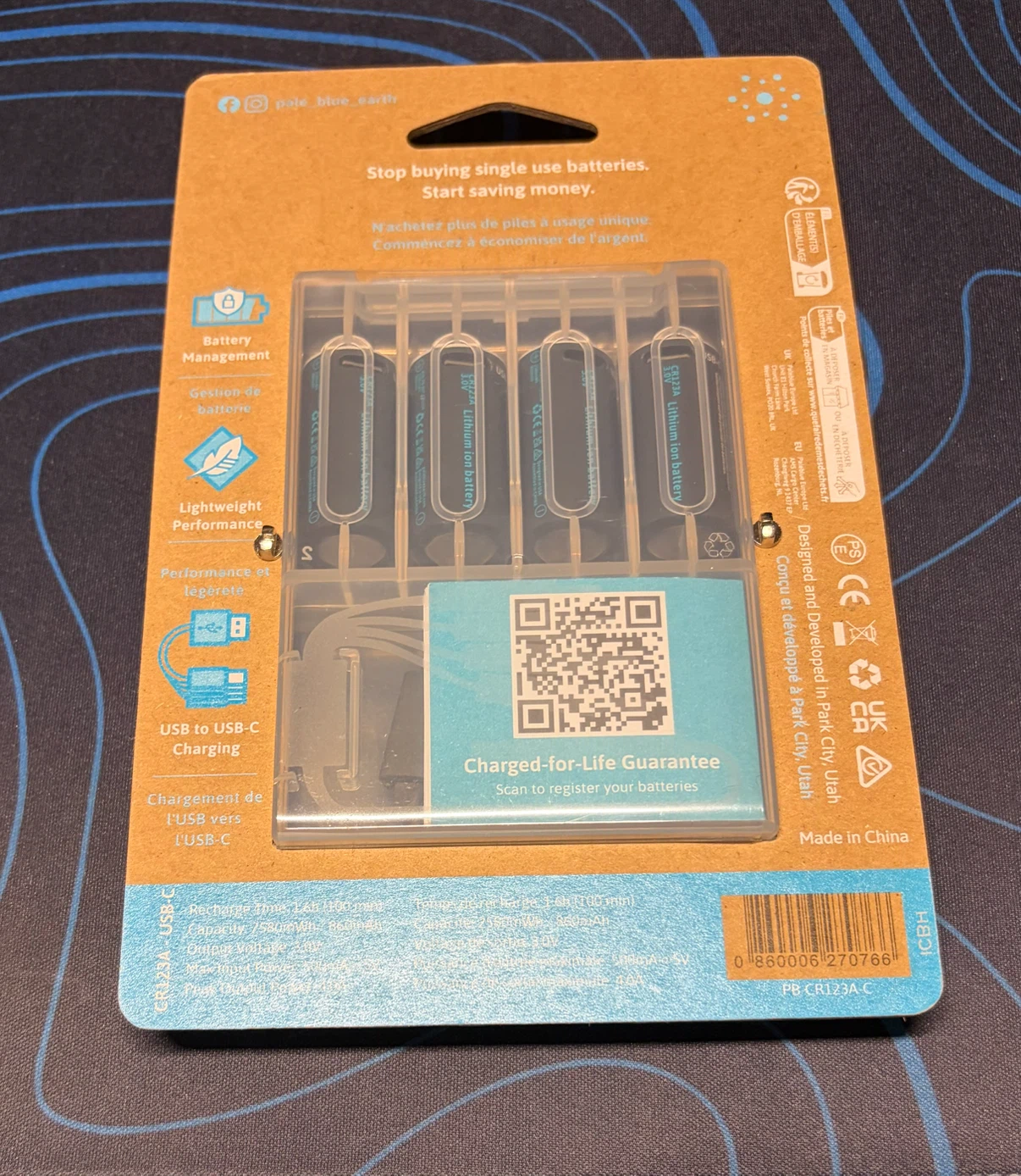 Pale Blue CR123A rechargeable batteries - photo 2