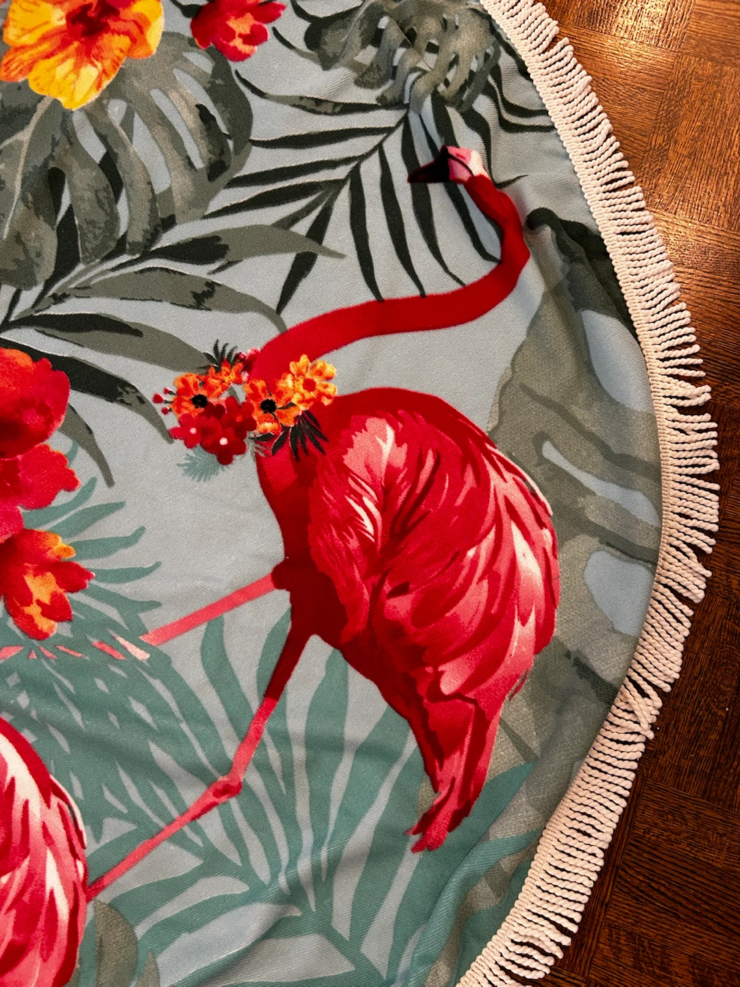 Round Beach Towel with Flamingo and Ballerina Design