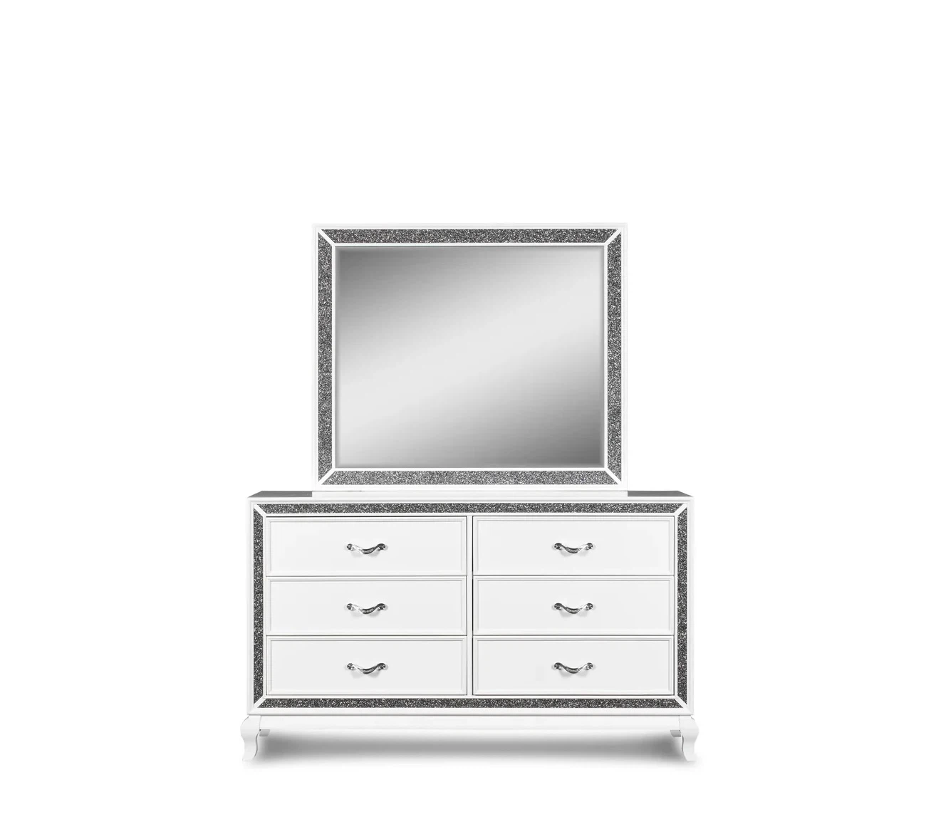 4 piece White Tufted Upholstered Bed Frame with Crystal Accents - photo 4