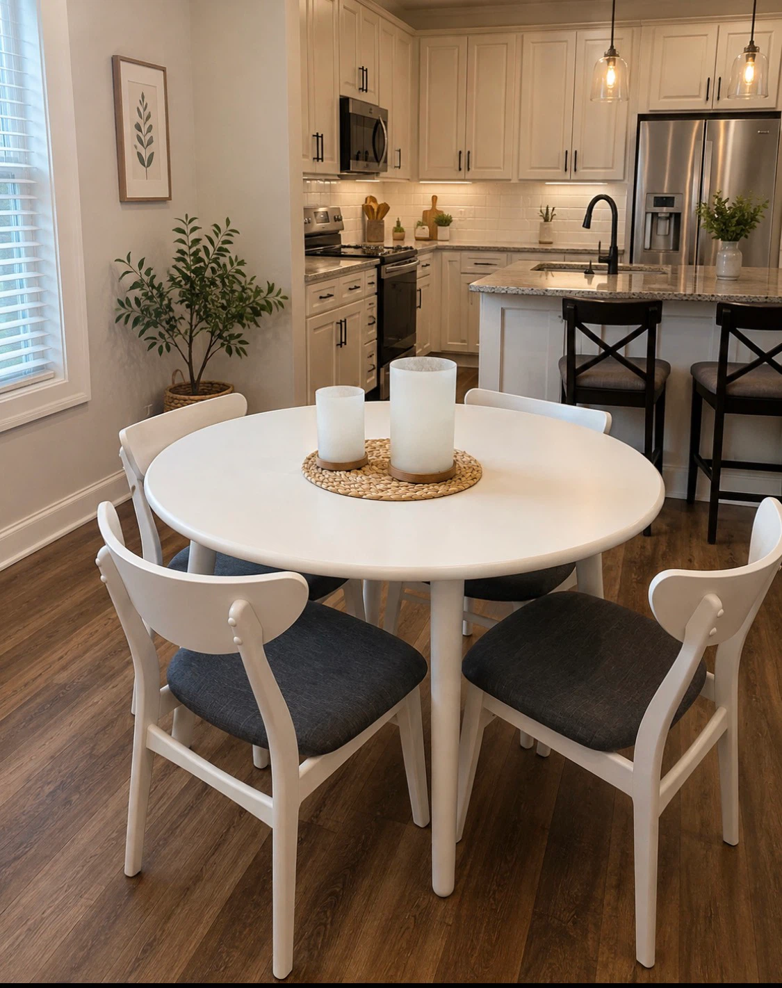 New Solid Wood White Round Kitchen Dining Set