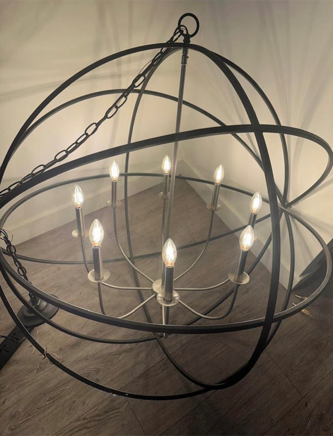 Large Metal Orb Chandelier with lamps