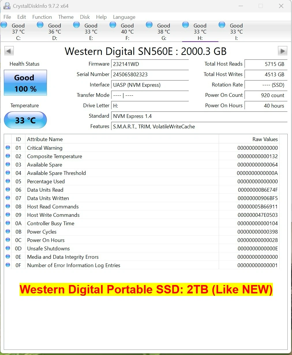 Western Digital Portable SSD: 2TB (Like NEW) - photo 4
