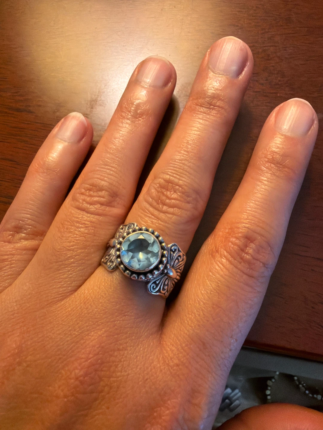 Sterling Silver Butterfly Ring with Blue Gemstone