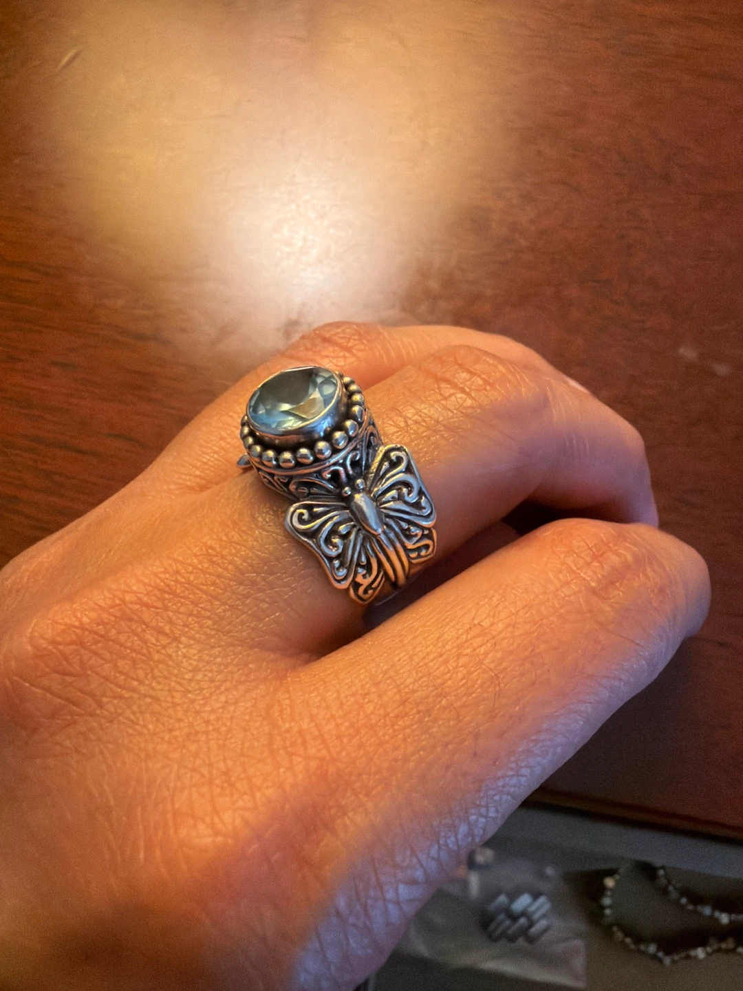Sterling Silver Butterfly Ring with Blue Gemstone - photo 2