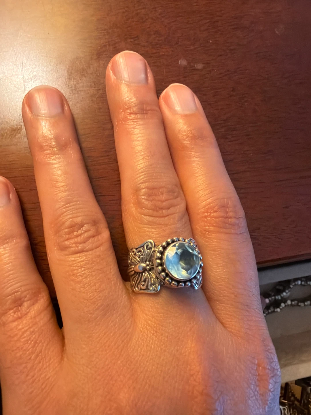 Sterling Silver Butterfly Ring with Blue Gemstone - photo 3