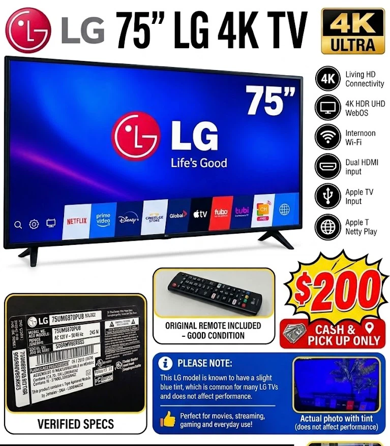Used 75-inch LG 4K Ultra HD smart TV