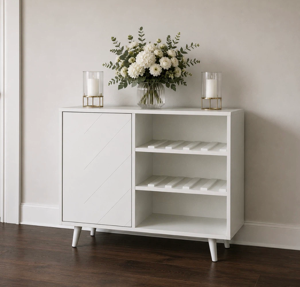 New White Storage Buffet Server Cabinet Mid Century Modern