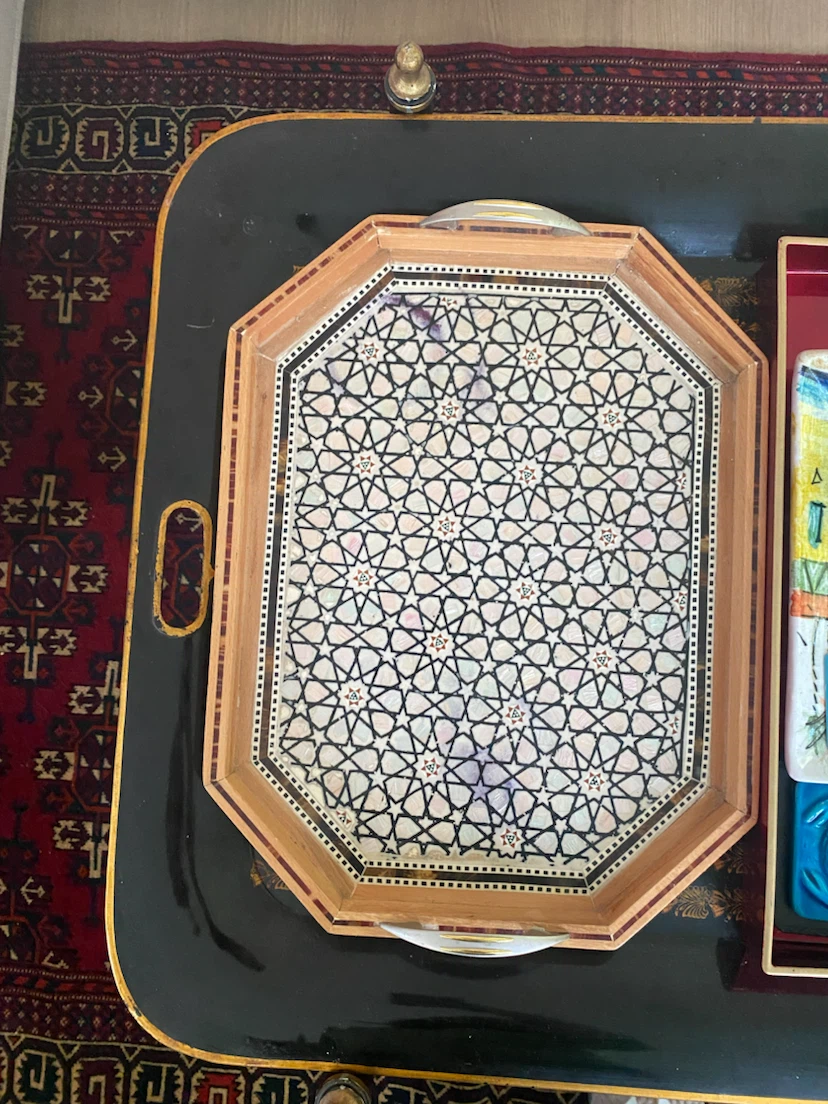 Mother of Pearl Inlay Oriental Wooden Tray