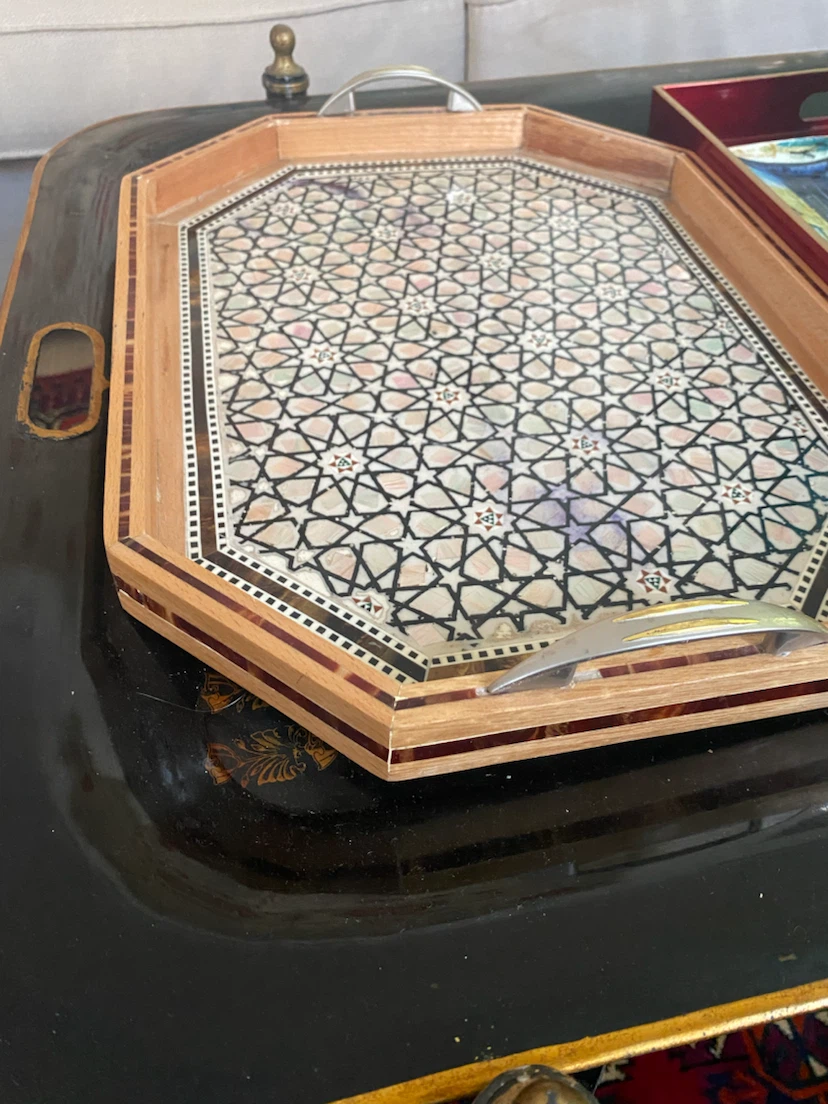 Mother of Pearl Inlay Oriental Wooden Tray - photo 2