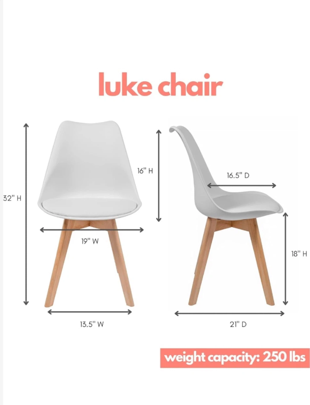 Modern White Luke Chair with Wood Legs - photo 3