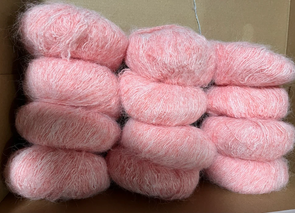 Pink Mohair Yarn - 12 Skeins