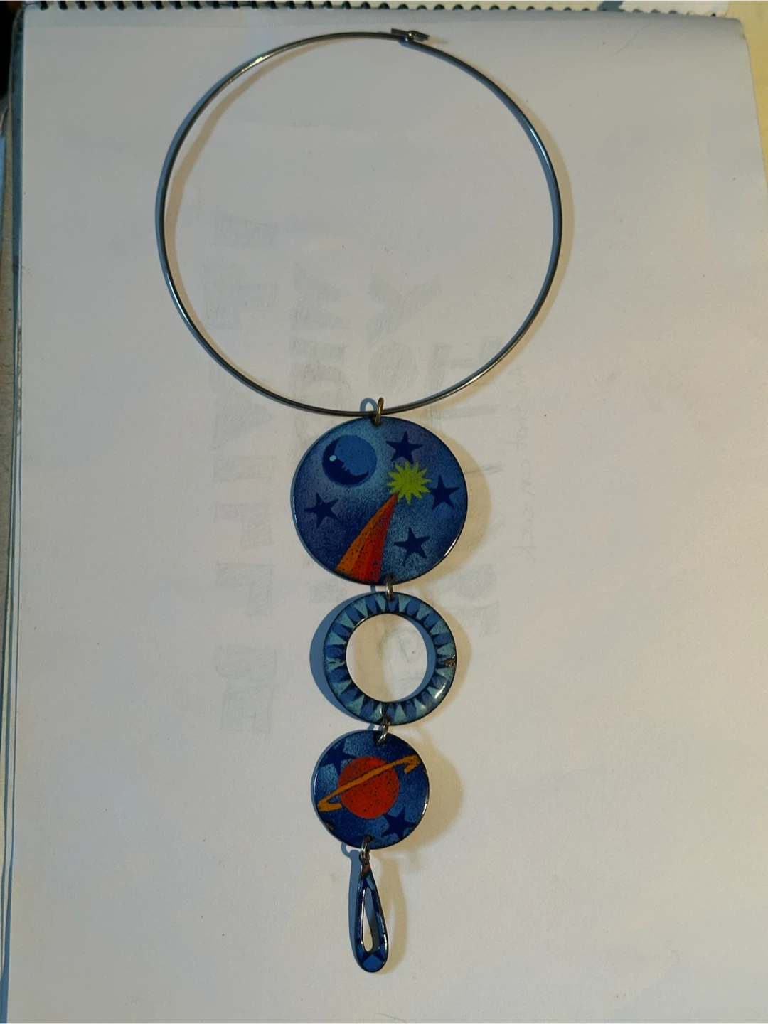 MCM Celestial Blue Enamel on Copper Tiered Necklace