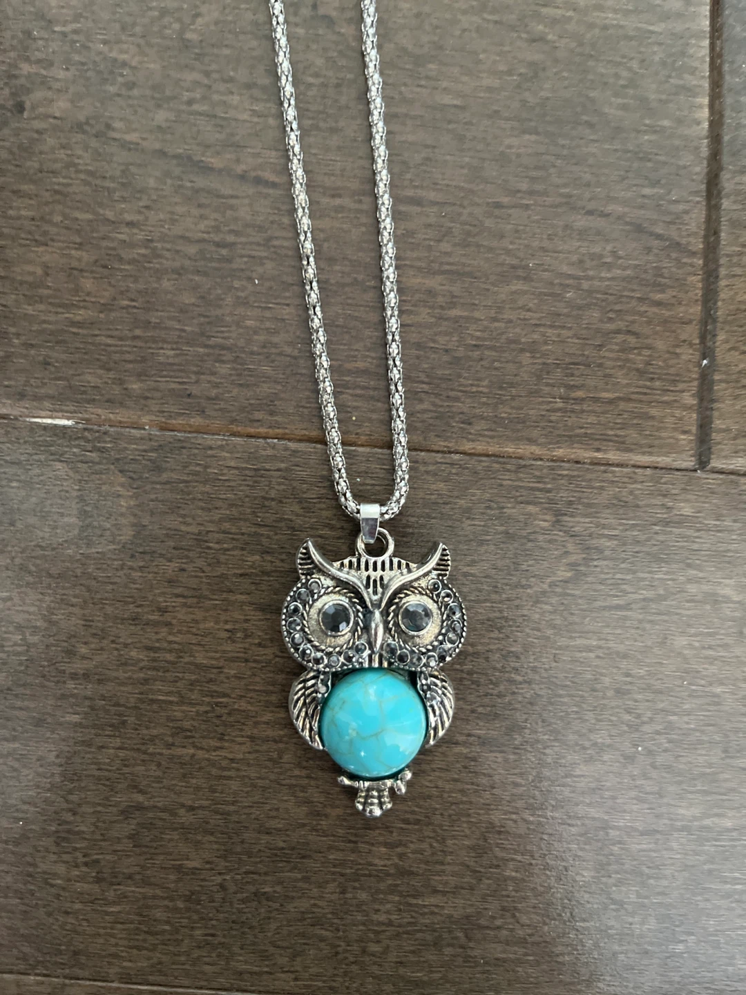 Silver Owl Pendant Necklace with Opal Stone