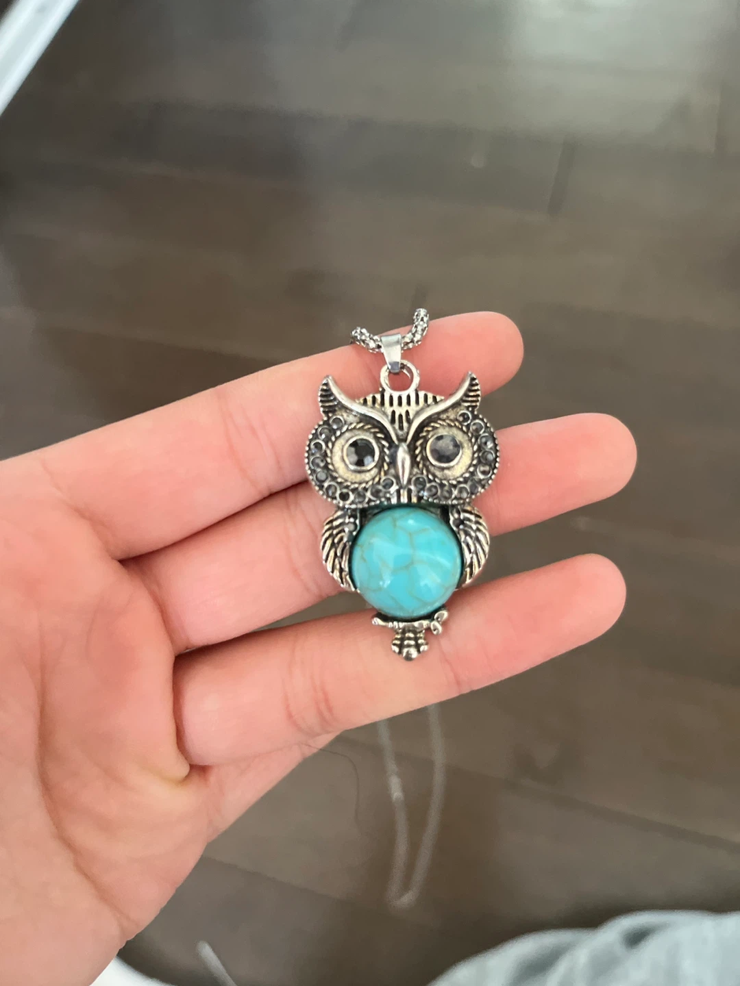 Silver Owl Pendant Necklace with Opal Stone - photo 2