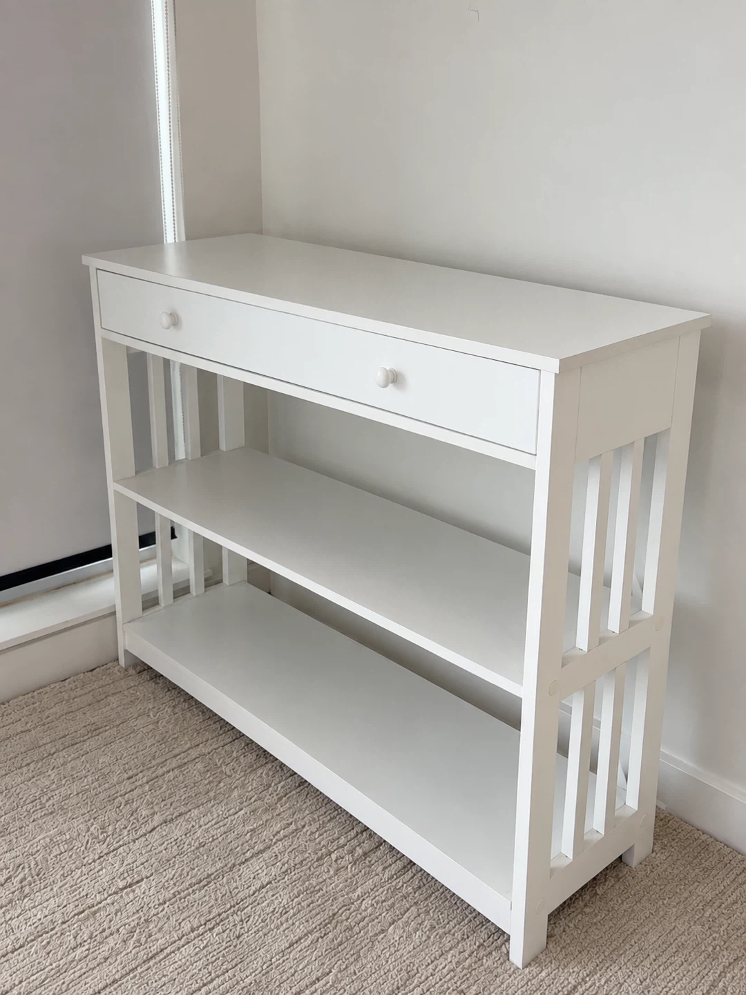 White Console Table with Drawer and Shelves