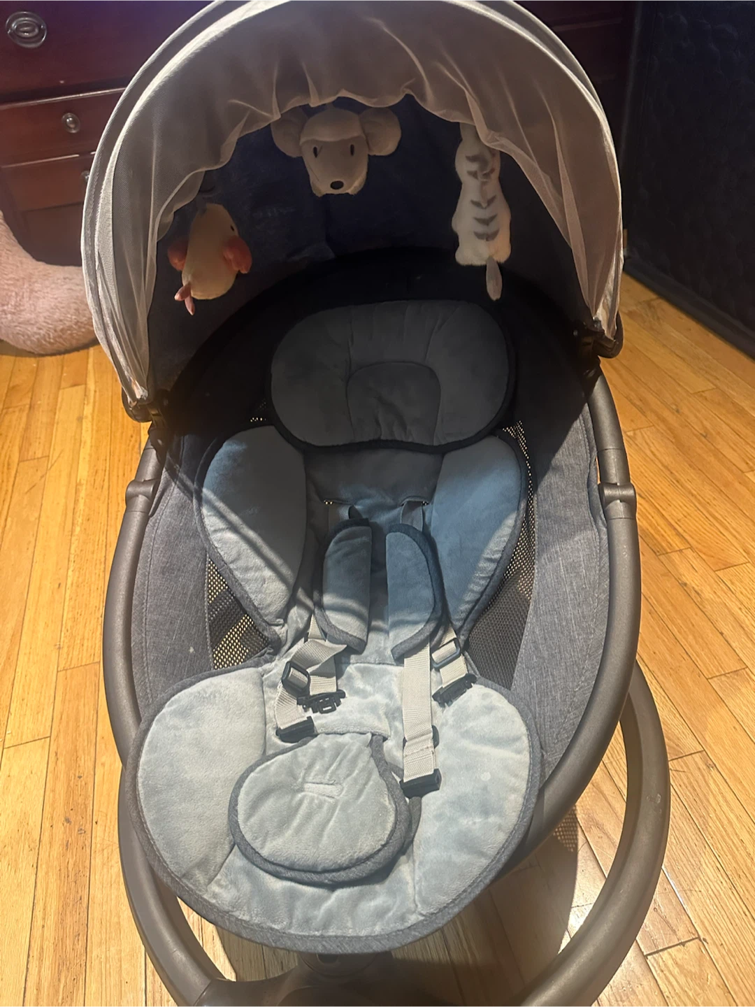 Grey Baby Rocker with Toys
