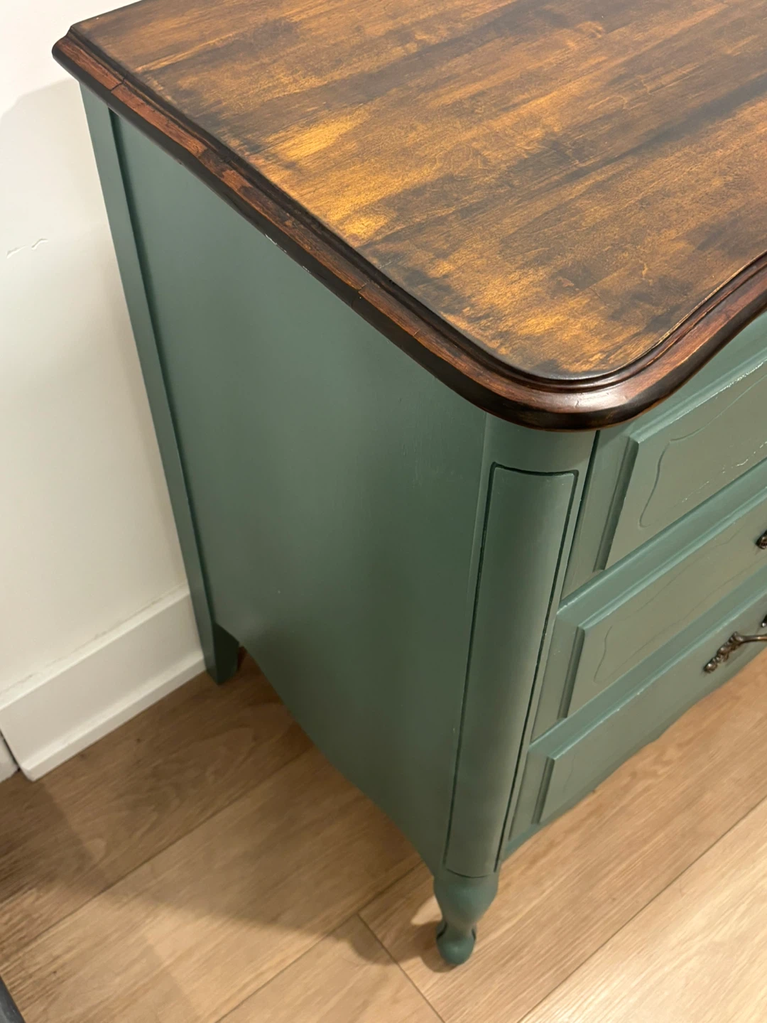 Green Six-Drawer Dresser with Wood Top, newly refurbished piece