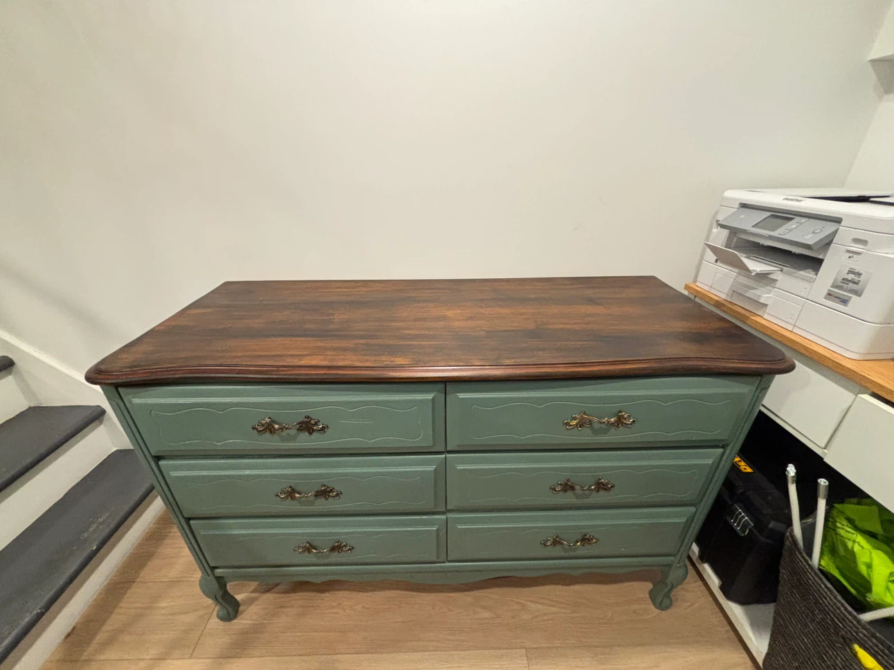 Green Six-Drawer Dresser with Wood Top, newly refurbished piece - photo 2