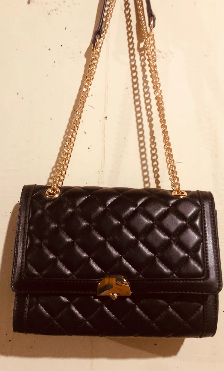 Black Quilted Handbag with Gold Chain