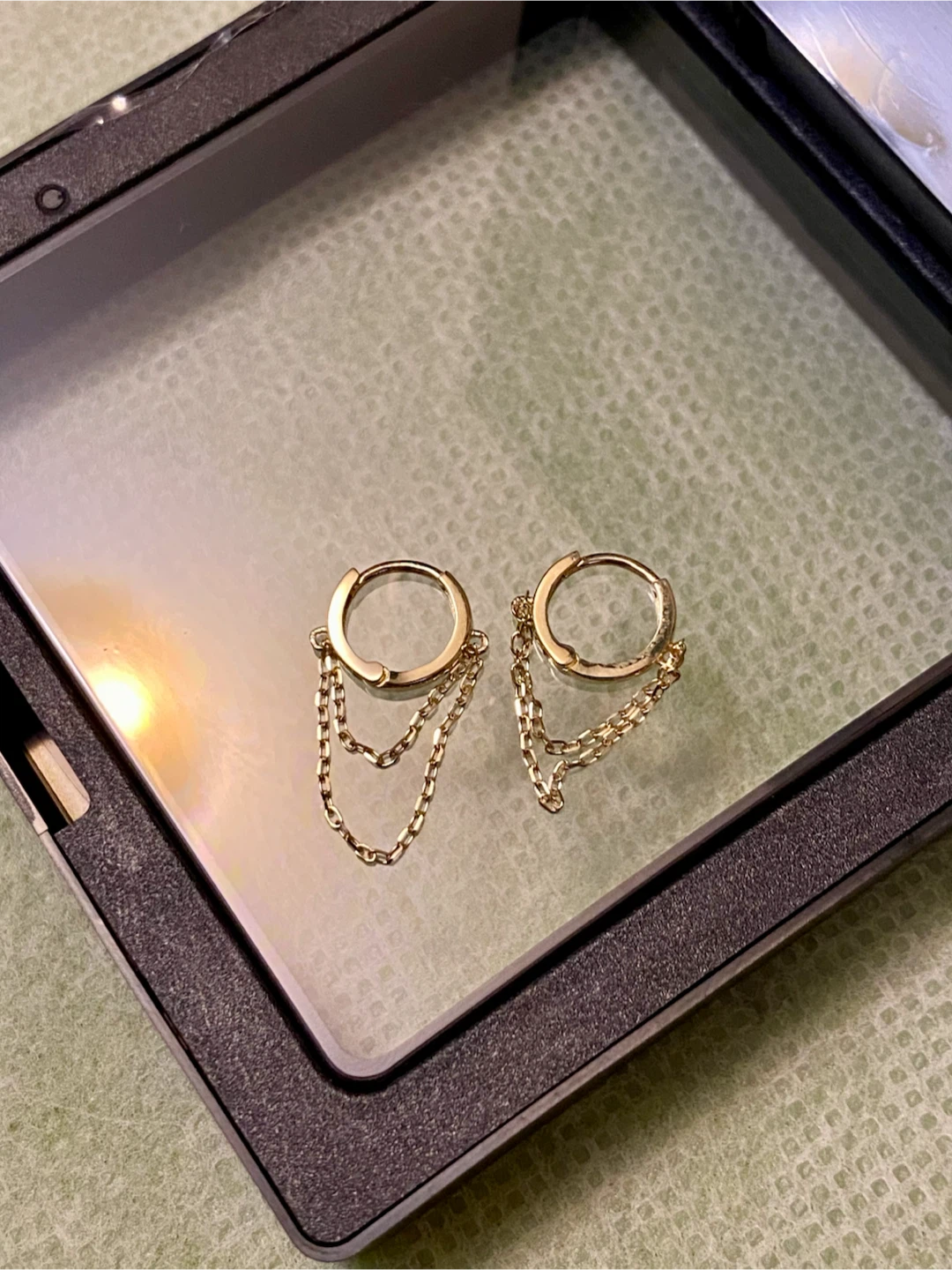 9K Gold Chain Drop Huggie Earrings
