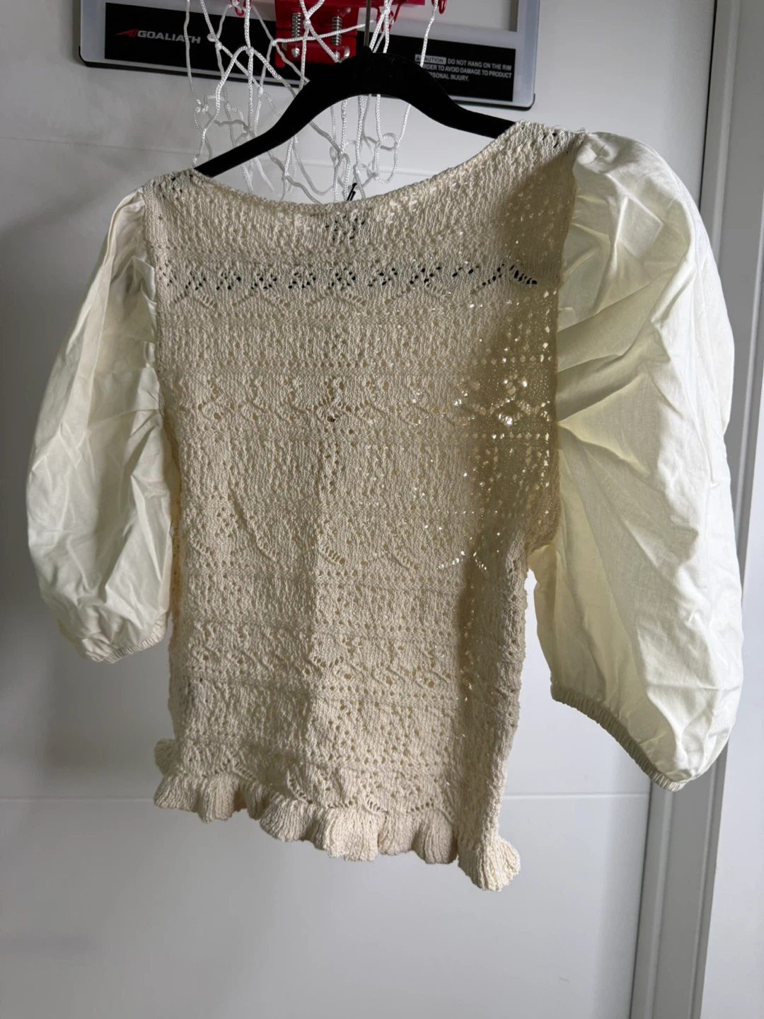 ZARA Smocked Puff Sleeve Top Cream M