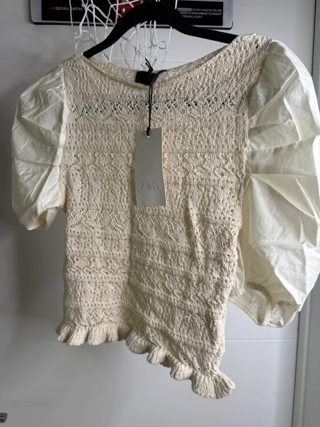 ZARA Smocked Puff Sleeve Top Cream M - photo 3