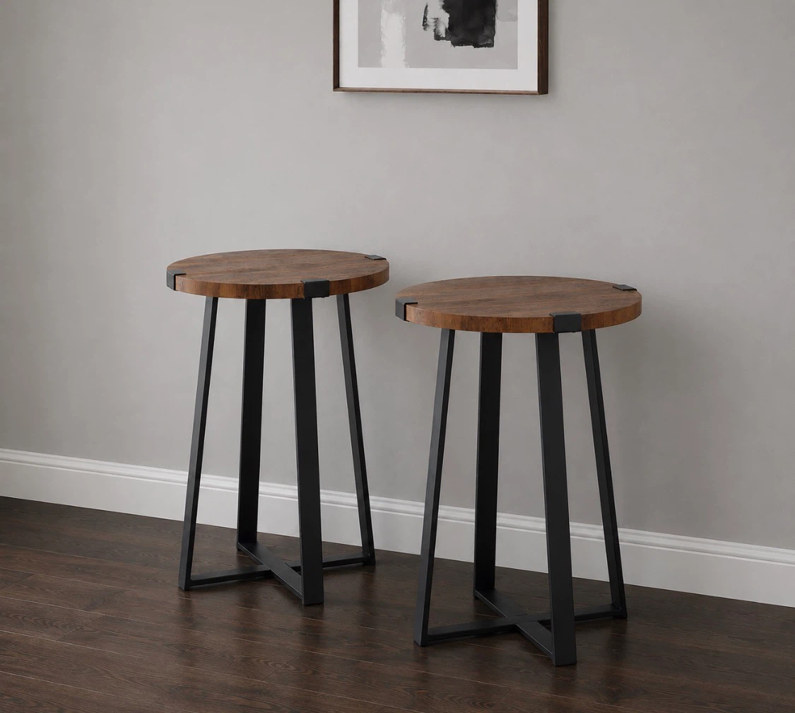 New Set of 2 Metal Wrap Round Side Tables