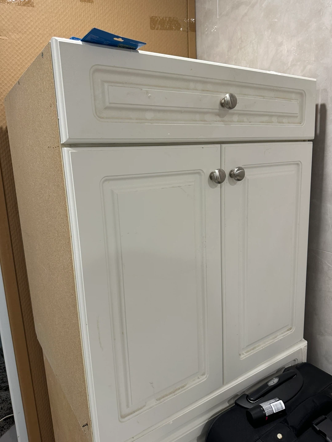 White Two-Door Vanity with Drawer